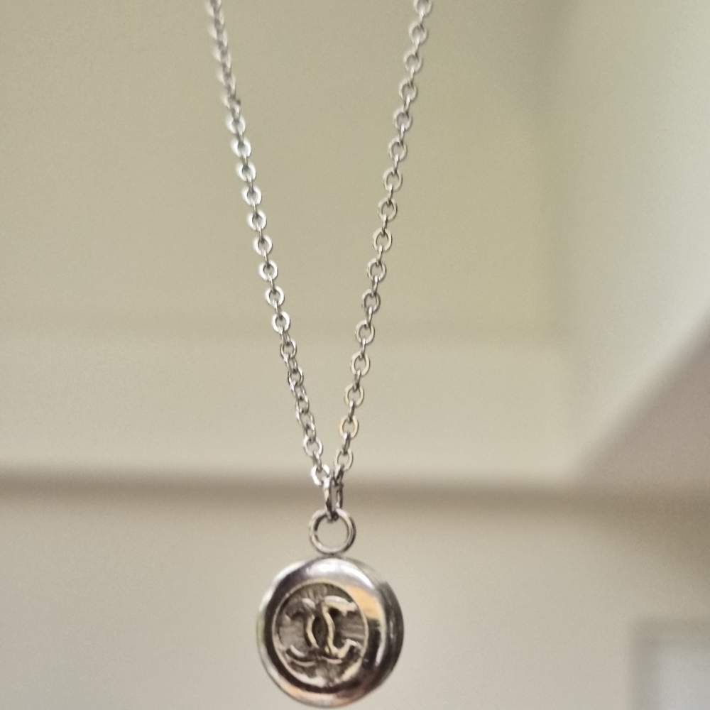 Silver CC Chanel Pendant Necklace